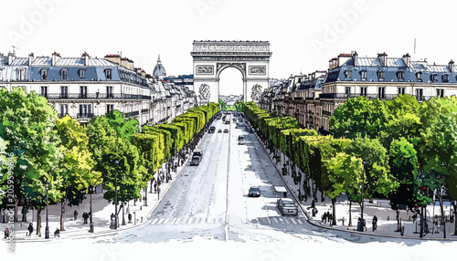 Tableau sur toile Paris Arc de Triomphe Street View.