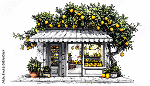 Small Lemon Stand With Green Leaves.