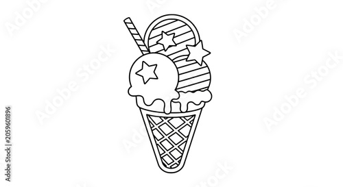 Photography Patriotic ice cream cone line drawing with stars and stripes