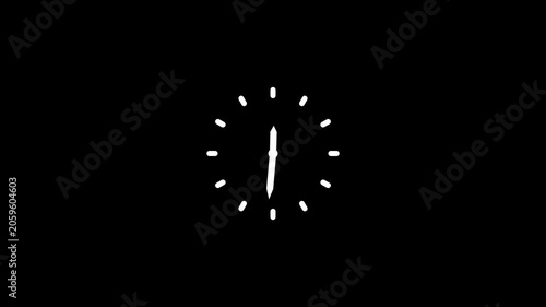 White clock on black background animation day time. Footage.