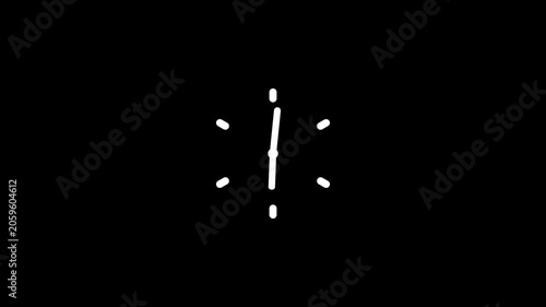 clock icon animation on black background. analog clock timer circle animated. 12 Hours Clock.