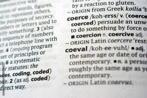 Obraz na plátně Detail Of English Dictionary Page And Word Pronunciation Of - coeval