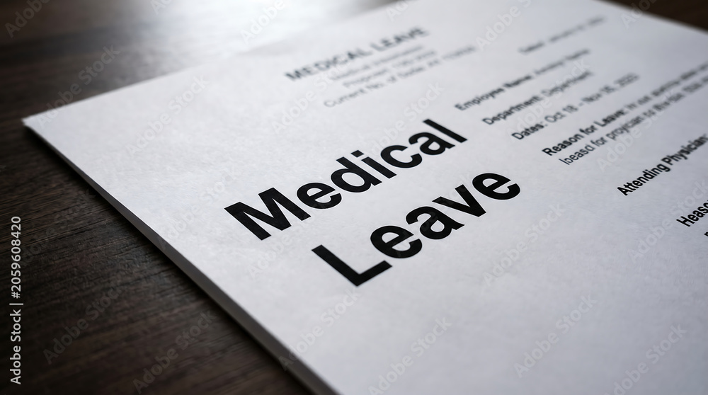 Obraz premium Medical leave form, sick leave document, healthcare paperwork, illness certificate