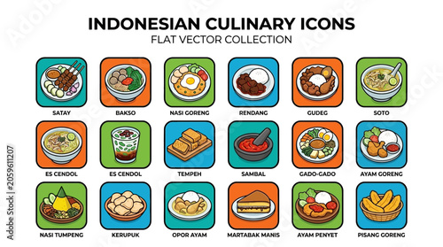 Indonesian Culinary Icons Vector Collection.