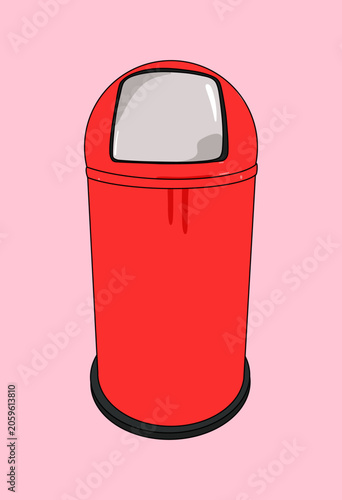 Red Trash Can Icon. Isolated Garbage Bin on Pink Background. Waste Recycling Management Concept