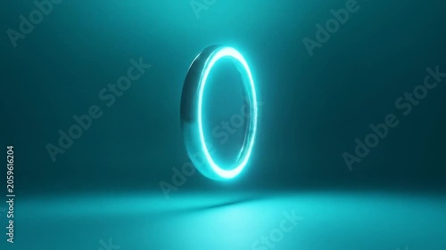 Glowing neon ring displayed against a teal backdrop for modern visuals