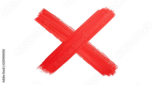 bold, red 'X' painted with broad brush strokes on a white background. The 'X' is centered, with each stroke crossing 