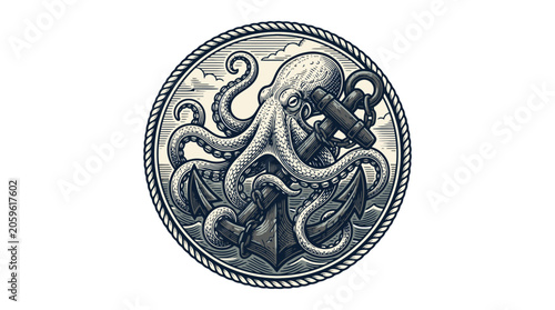 Vintage Engraved Coin Emblem Vector Illustration.