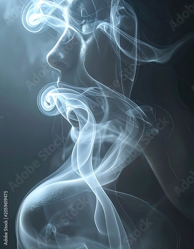 Woman face profile smoke mist.