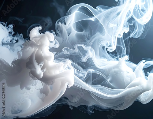 White smoke swirling in darkness abstract.
