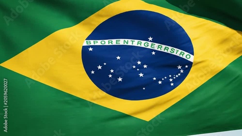 Brazilian national flag waving in the wind with soft lighting and realistic fabric texture motion