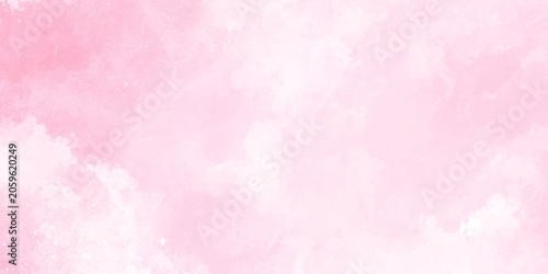 Soft pink watercolor background with white clouds and subtle texture for design and artistic projects