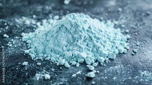 Light blue chalk powder pile on dark grey top down