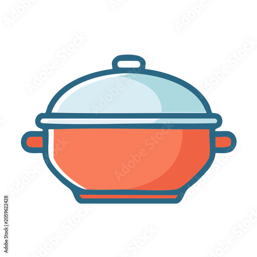 Flat design cooking pot icon with lid and handles