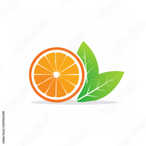 Flat design orange slice with green leaves