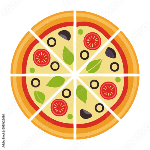 Flat design pizza illustration with toppings