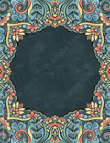 Vintage Floral Oriental Frame with Decorative Background with Copy Space for text, banners, invitations, labels
