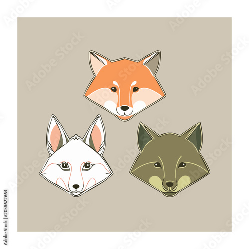 Geometric Fox, Wolf, and Dog Faces Illustration