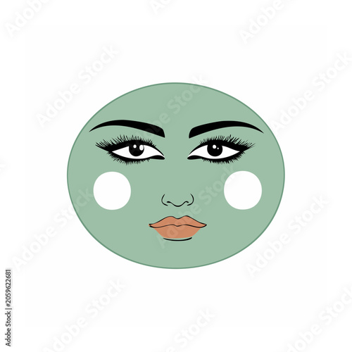 Green face mask illustration with eyes and lips