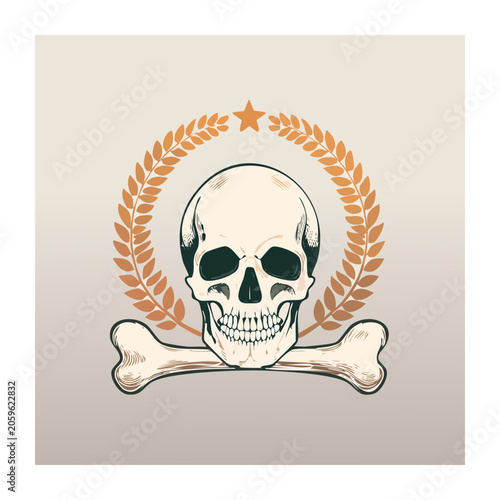 Skull and Crossbones with Laurel Wreath Illustration