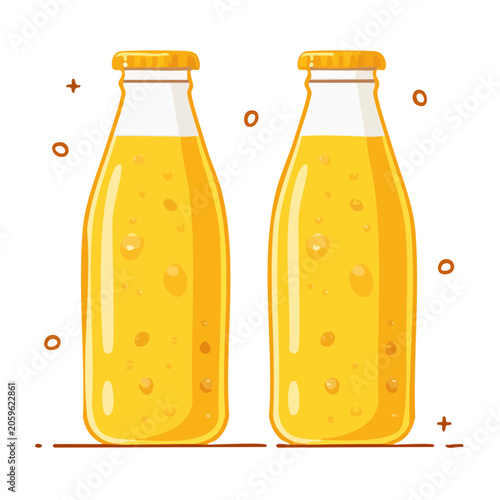 Two orange juice bottles in flat design style