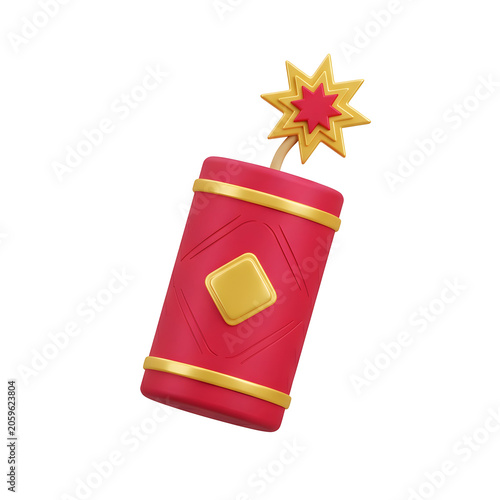 3D golden star with red ribbon isolated