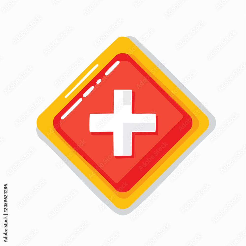 Fototapeta premium Red and Yellow Diamond with White Cross Symbol