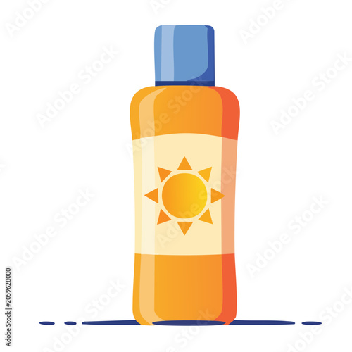 Flat design sunscreen bottle with sun icon