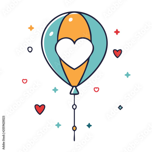 Heart-shaped balloon with string and decorative elements