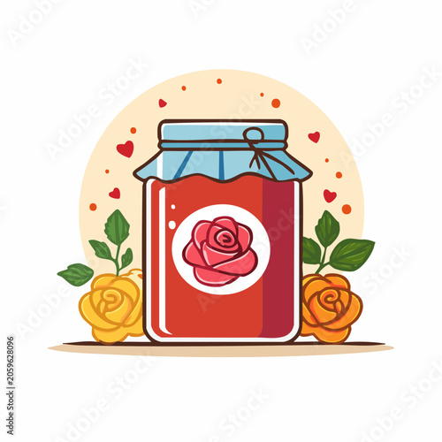 Rose Jam Jar with Roses and Hearts