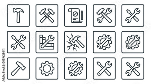 Obraz na plátne Collection of Industrial Tools and Equipment Icons.