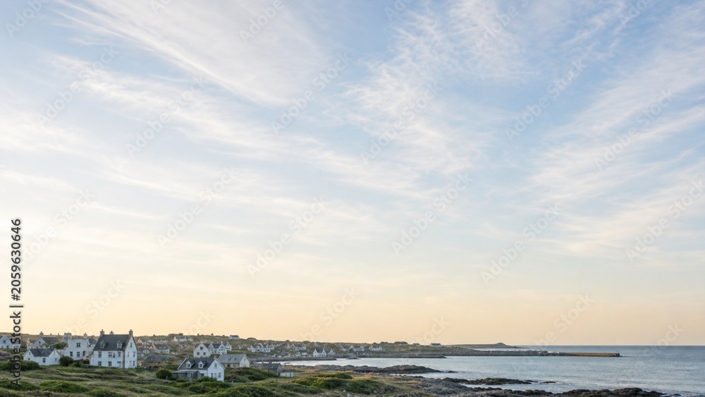 Fototapeta premium Cream Blue Sky Over Atlantic Fishing Village