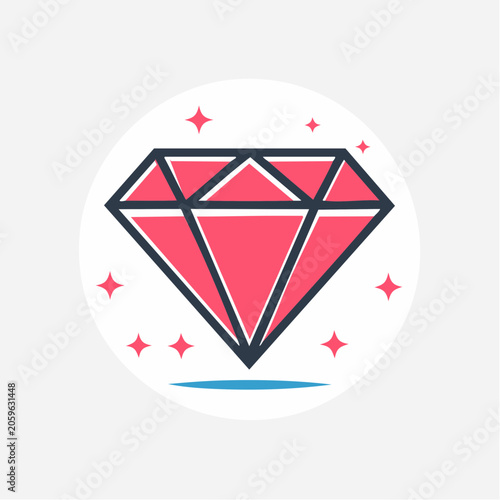 Pink Diamond Icon with Sparkles