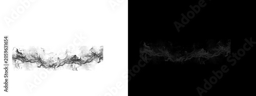 Foto Thin Horizontal Smoke Ribbon Abstract Black and White with Fire Glow