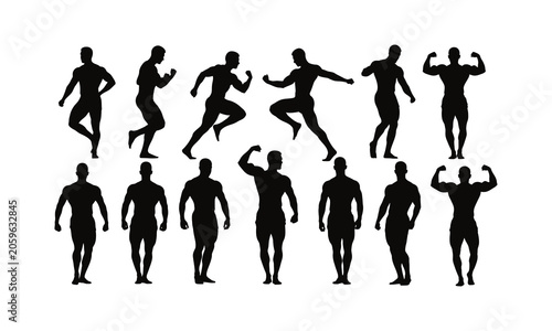 Tableau sur toile Collection of muscular male silhouette poses showcasing fitness and athleticism