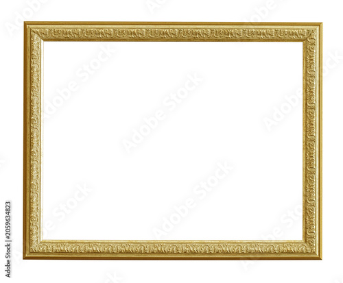 Golden ornate picture frame with white background