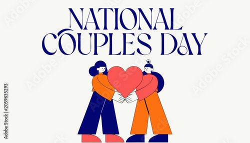 National Couples Day, love heart icon, romantic couple illustration, vector graphic