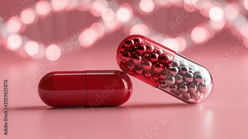 Medical capsule pills with DNA helix background
