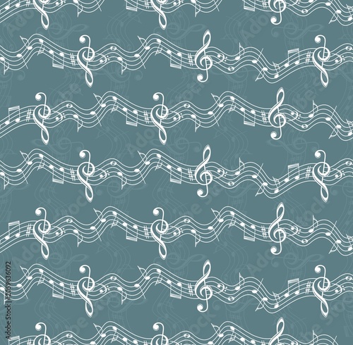 Seamless blue background with musical notes.