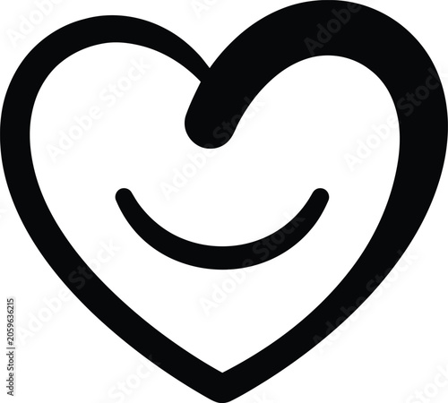 Tableau sur toile Stylized black heart icon with a smiley face incorporated into its design on transparent background