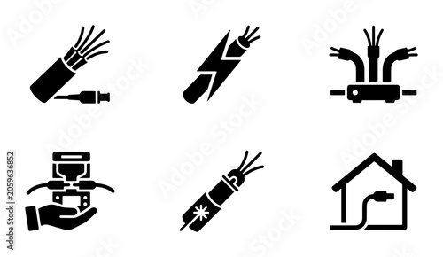 Konstfotografi Fiber Optic Cable Connection Icons, Network Wiring Symbols, Data Transfer Techno