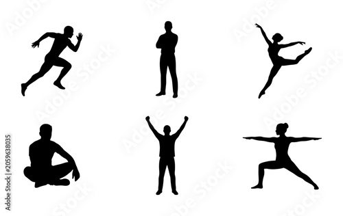 Foto Diverse Human Silhouettes: Runner, Dancer, Athlete, Meditator, Celebrator, Yogi
