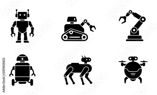 Cuadro en lienzo Robot Icons Set, Futuristic Android and Automation Vector Graphics, AI Machine S