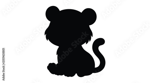 Photography Sitting tiger cub silhouette against a white background