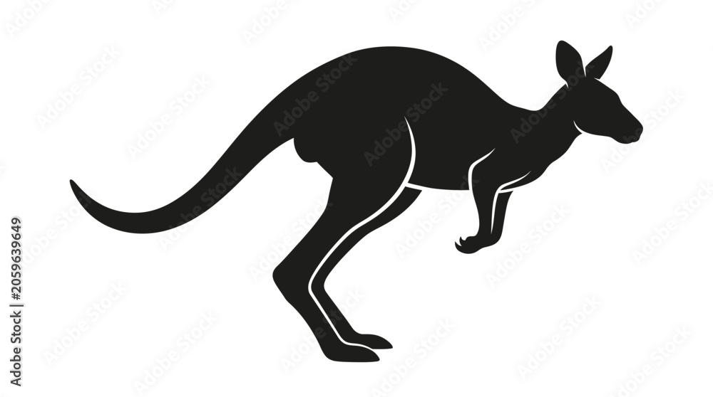 Fototapeta premium Black silhouette of a kangaroo jumping.