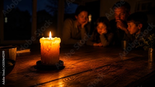 A warm, intimate family gathering around a candlelit table, showcasing connection and reflection during a cozy evening.