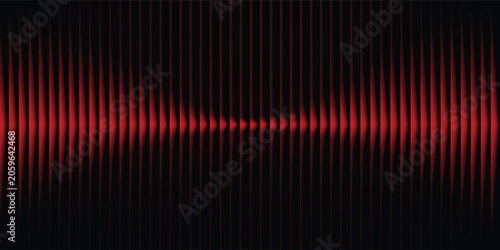 Abstract black and red background with symmetrical vertical line pattern. Modern futuristic audio sound wave, equalizer banner template design.