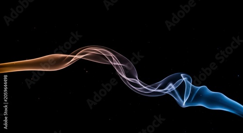 Ethereal Serpentine Dance of Bicolored Smoke from Warm Gold to Cool Blue.