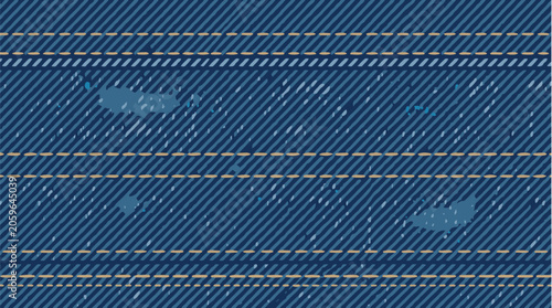 Foto Abstract blue denim fabric texture background with stitched seam lines and distressed grunge details