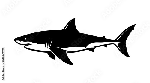 Obraz na plátně Black silhouette of a shark swimming.